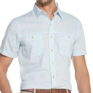 IZOD SALTWATER‎ Dockside Chambray Men’s XL Lightweight Button Short Sleeve Shirt
